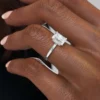 18k White Gold Radiant Moissanite Engagement Ring with a Hidden Halo