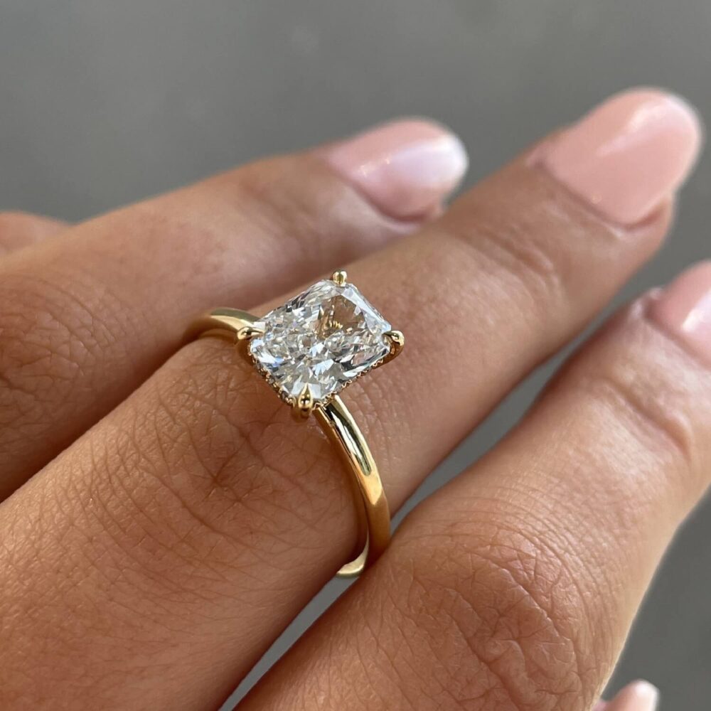 2.0Ct Radiant Engagement Rings, Moissanite Hidden Halo Ring in 14k Gold - GRA Certified