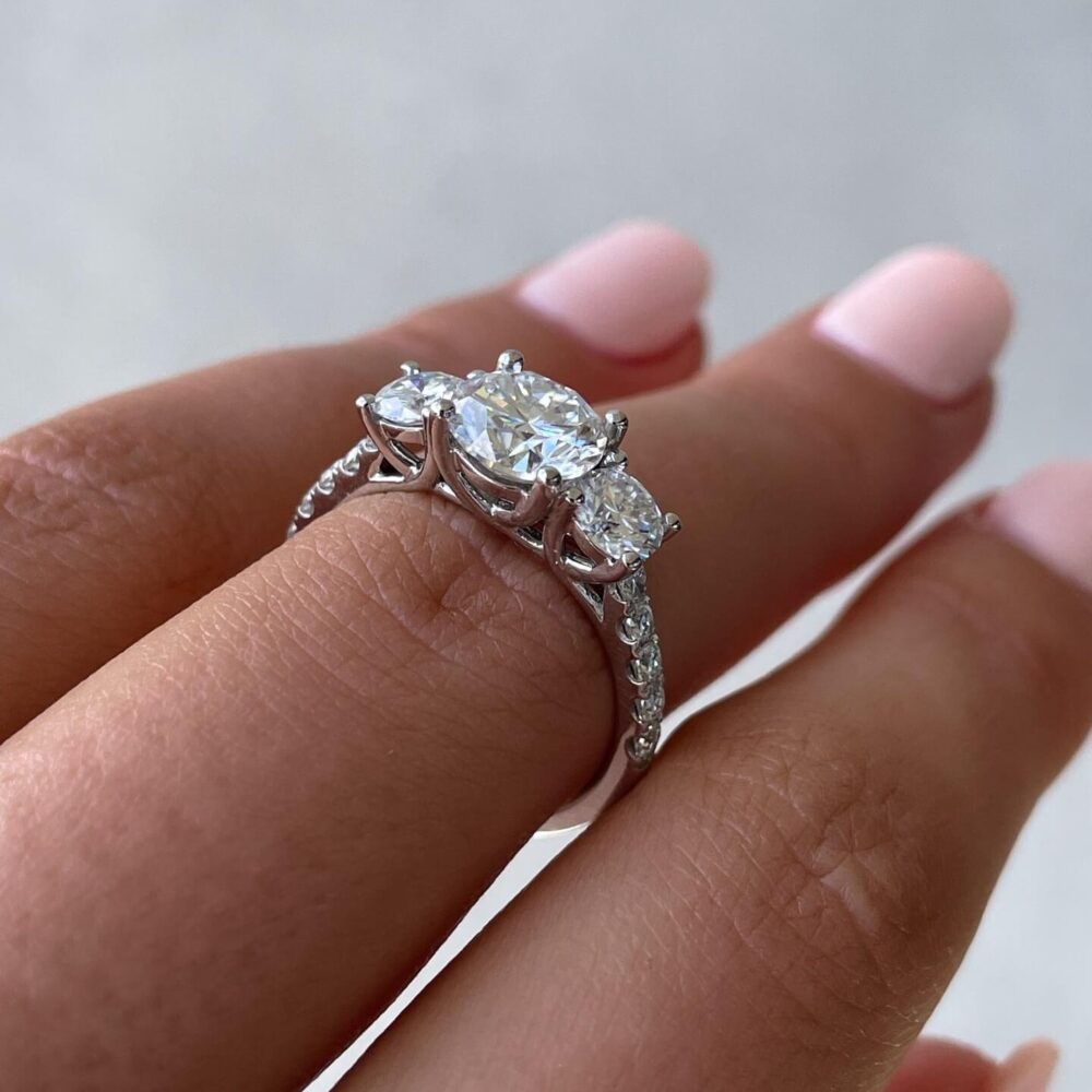 3.25Ct Round Moisssanite Trilogy Engagement Ring, Perfect Anniversary Ring For Women