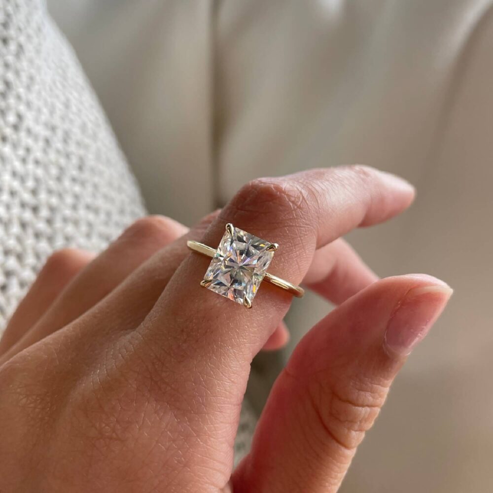 4.0Ct Radiant Cut Engagement Rings, Moissanite Hidden Halo Ring in 14k Gold - GRA Certified