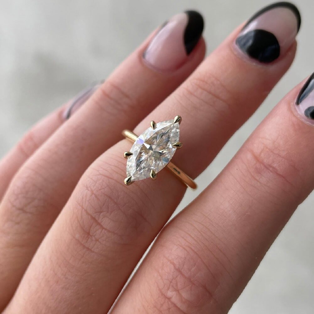 2.50Ct Marquise Cut Engagement Ring, Six Claw Solitaire Wedding Ring in 14k Gold - GRA Certified
