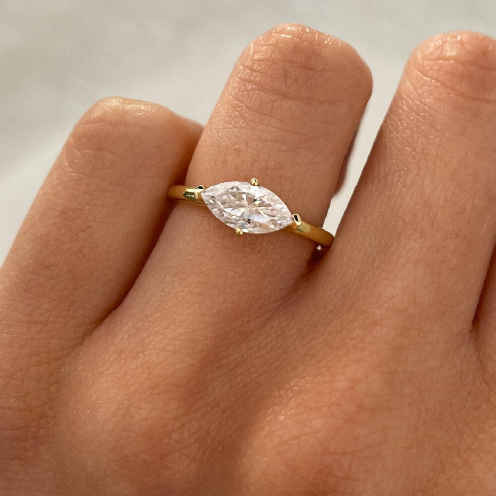 2.0Ct East West Marquise Ring, Anniversary Ring in 14k Gold - GRA Certified