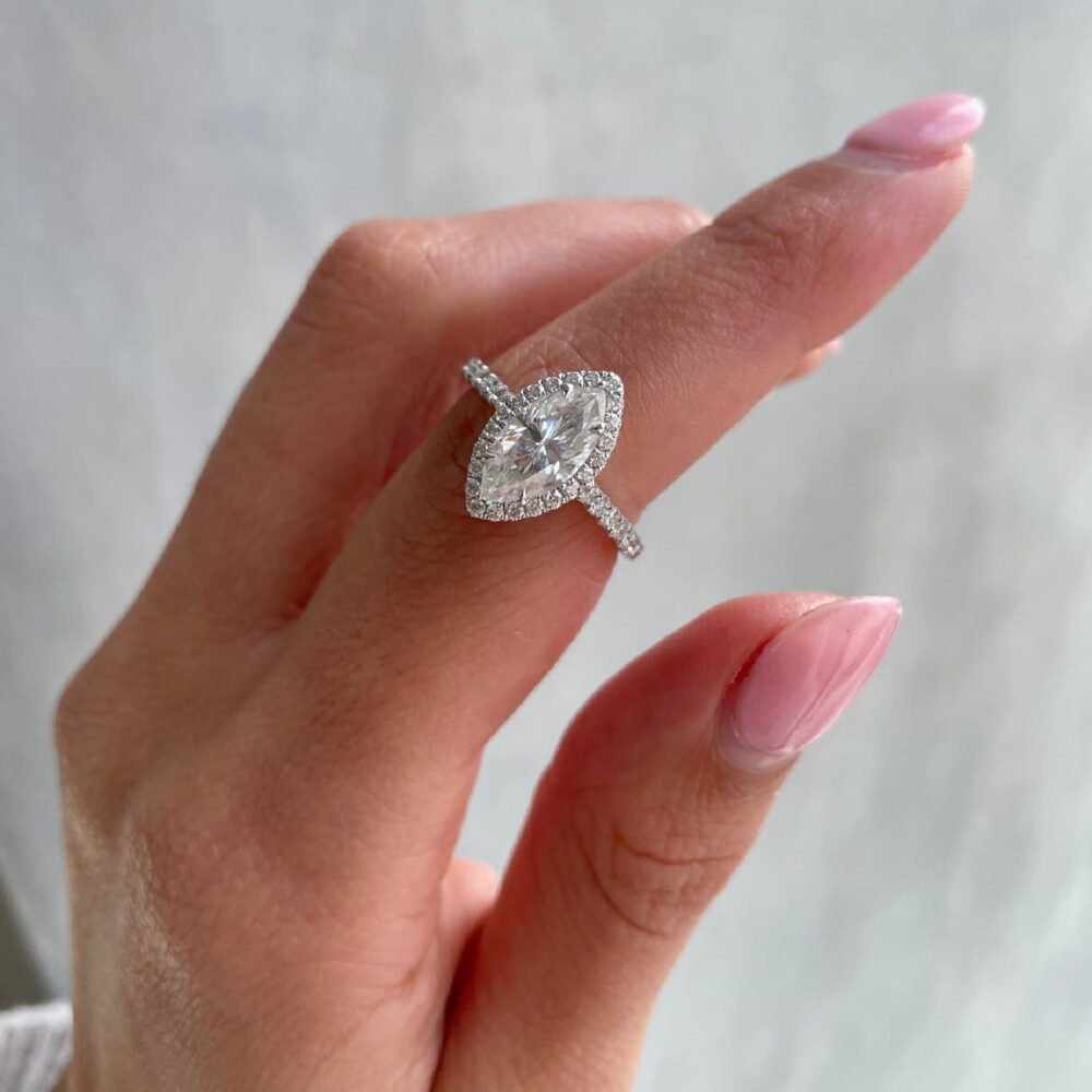 2.50Ct Marquise Halo Engagement Ring, Vintage Wedding Ring in 14k Gold - GRA Certified