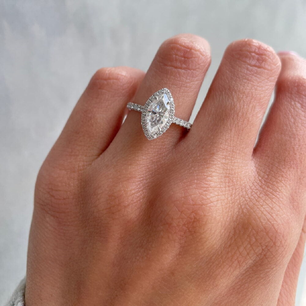 2.50Ct Marquise Halo Engagement Ring, Vintage Wedding Ring in 14k Gold - GRA Certified