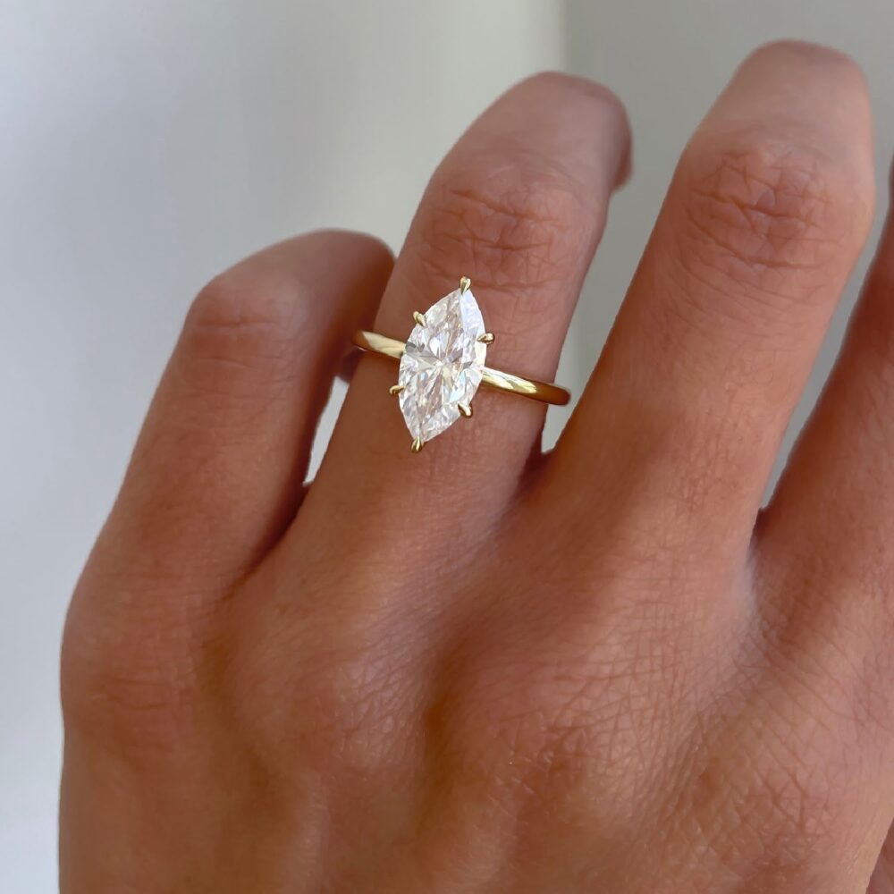 2.00Ct Marquise Moissanite Solitaire Wedding Ring Crafted in 14k Gold - GRA Certified