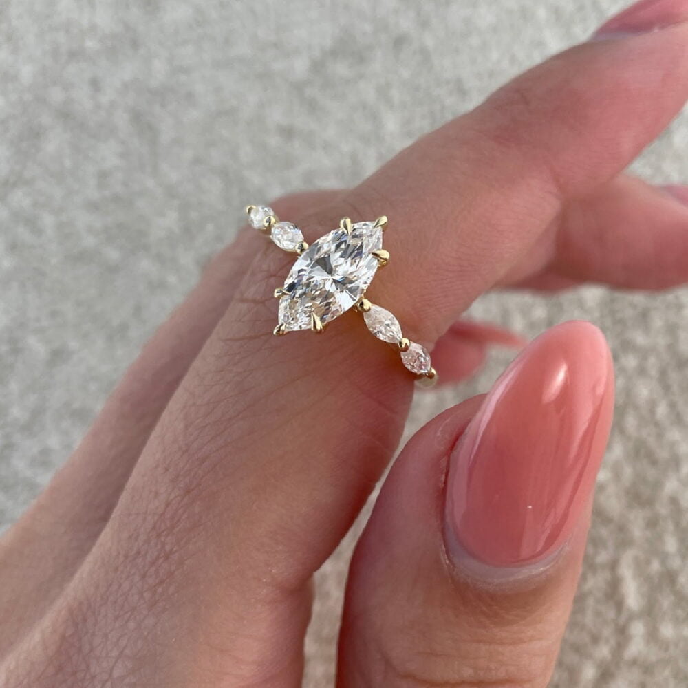 Unique Marquise Engagement Rings With Accent Crafted in 14k Gold - GRA Certified