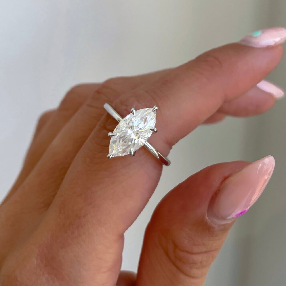 2.50Ct Marquise Moissanite rings, Engagement Ring, Moissanite Wedding Ring in 14k Gold - GRA Certified