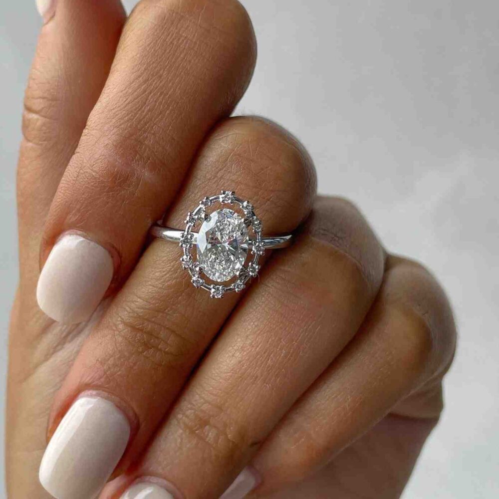 2.0Ct Oval Cut Wedding Ring , GRA Certified Miossanite Studded Engagement Rings in 14k Gold