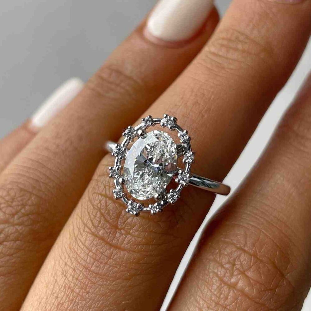 2.0Ct Oval Cut Wedding Ring , GRA Certified Miossanite Studded Engagement Rings in 14k Gold