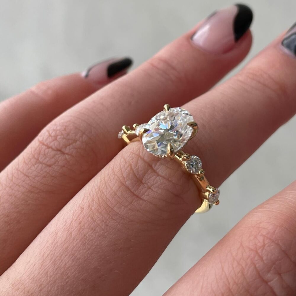 3 Carat Oval Diamond Ring, GRA Certified Moissanite Diamond Wedding Rings in 14K Gold