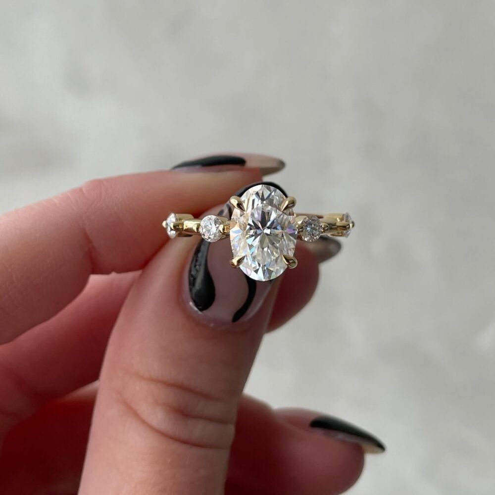 3 Carat Oval Engagement Ring, GRA Certified Moissanite Diamond Wedding Rings in 14K Gold
