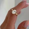 2 Carat Oval Diamond Ring, GRA Certified Moissanite Diamond Hidden Halo Rings in 14K Gold
