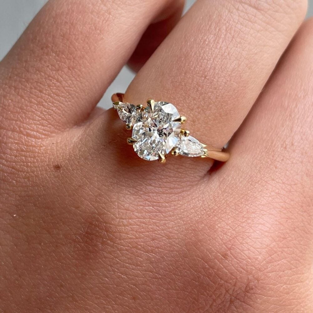 2.50Ct Three Stone Oval Engagement Ring, Moissanite Wedding Rings 14K Gold - GRA Certified