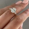 3 Stone Oval Engagement Ring, GRA Certified 3.0Ct Oval Moissanaite Anniversary Rings in 14K Gold