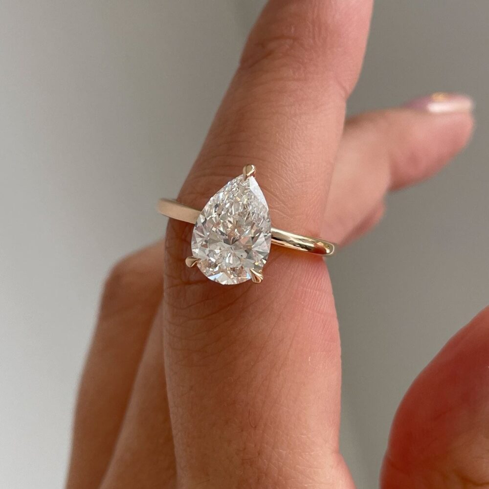 1.50Ct Pear Solitaire Engagement Ring, 3 Claw Moissanite Anniversary Ring in 14k Gold - GRA Certified