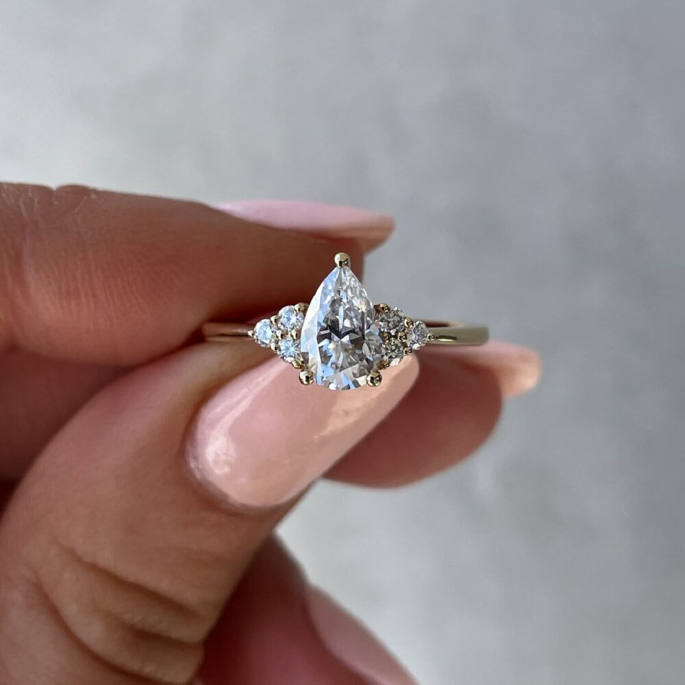 1.50Ct Pear Engagement Rings, Moissanite Anniversary Ring With Accent in 14k Gold - GRA Certified