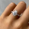 2.60Ct Pear Shape Diamond Rings, Moissanite Engagement Ring With 3/4 Pave Accent in 14k Gold - GRA Certified