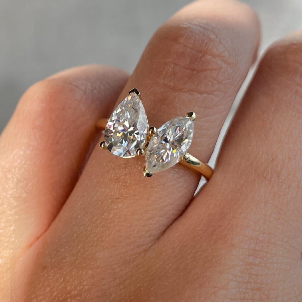 2.15Ct Pear and Marquise Toi et Moi Ring, Toi et Moi Ring marquise and Pear