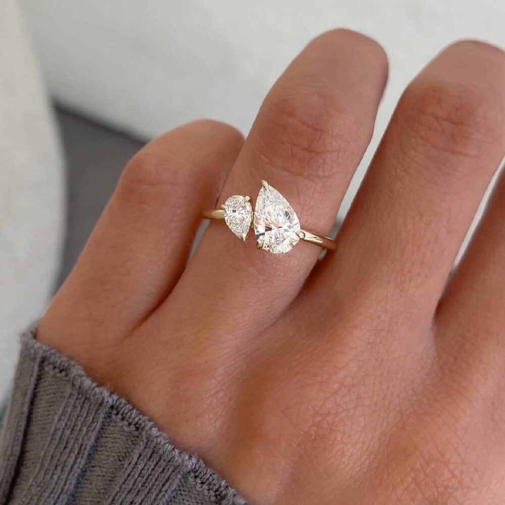 2.0Ct Pear Toi et Moi Engagement Ring For Women, Moissanite Proposal Ring in 14k Gold - GRA Certified