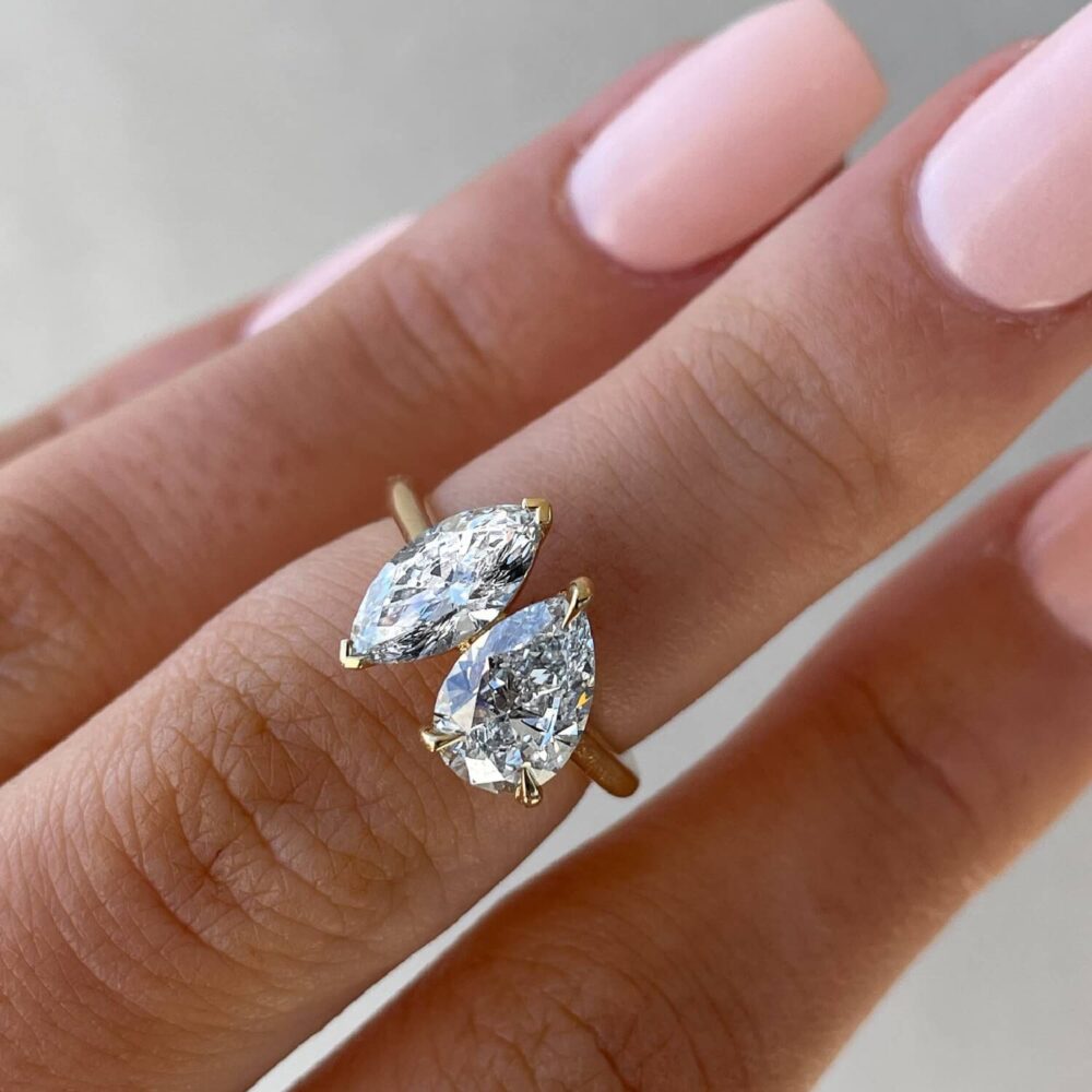 2.50Ct Toi et Moi Engagement Ring For Women, Pear And Marquise Anniversary Ring in 14k Gold - GRA Certified