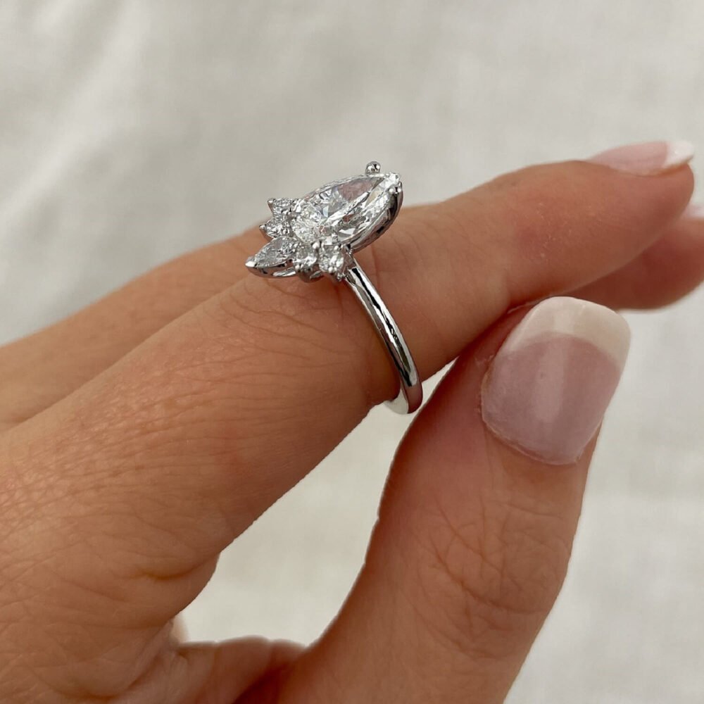 2.25Ct Pear Shaped Wedding Ring, Moissanite Designer Engagement Ring in 14k Gold - GRA Certified