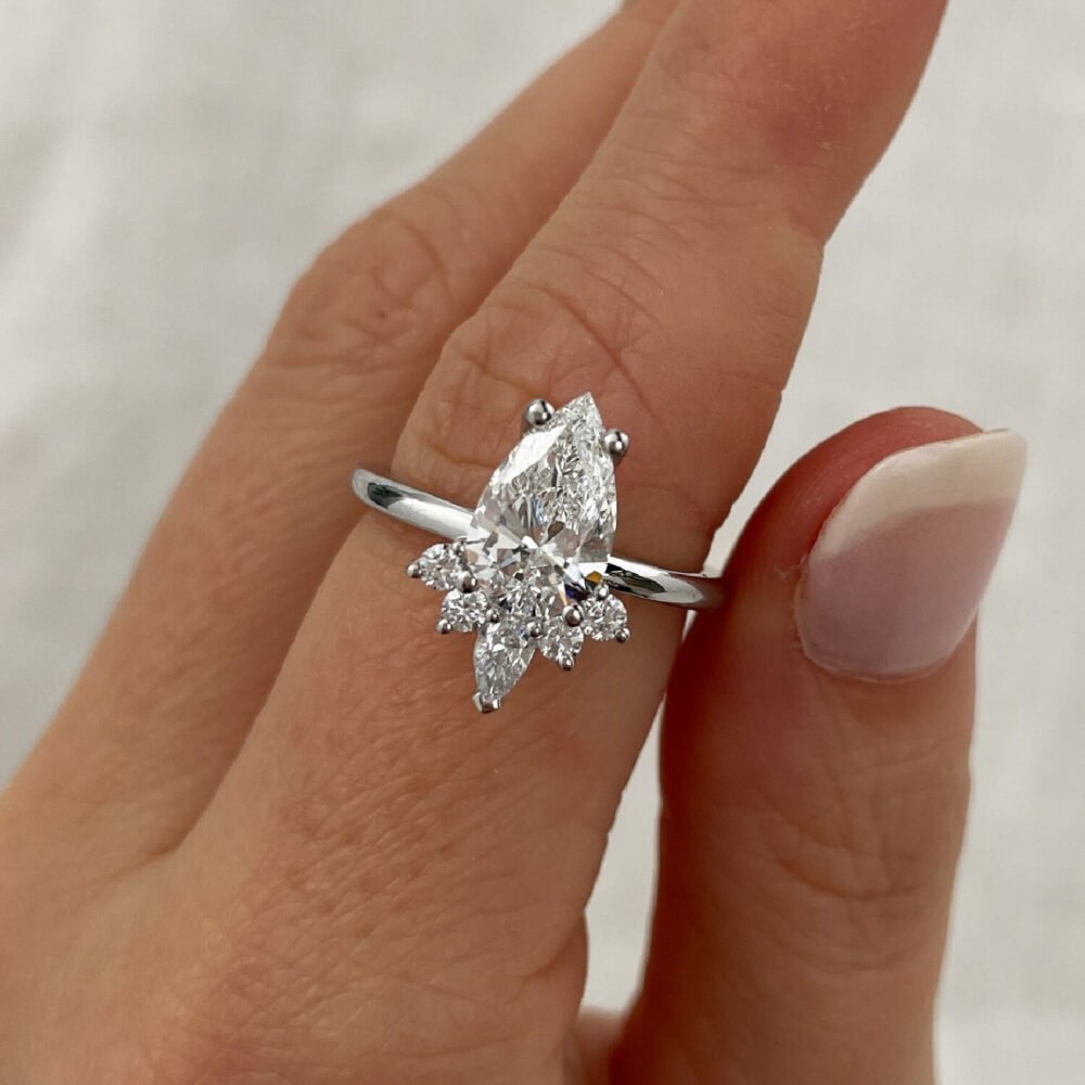 2.25Ct Pear Shaped Wedding Ring, Moissanite Designer Engagement Ring in 14k Gold - GRA Certified