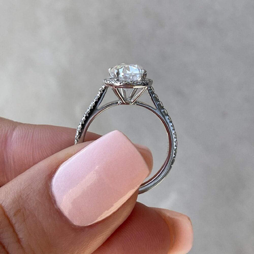 2.60Ct Halo Engagement Ring, Pear Moissanite Anniversary Ring, 3/4 Pave Band in 14k Gold - GRA Certified