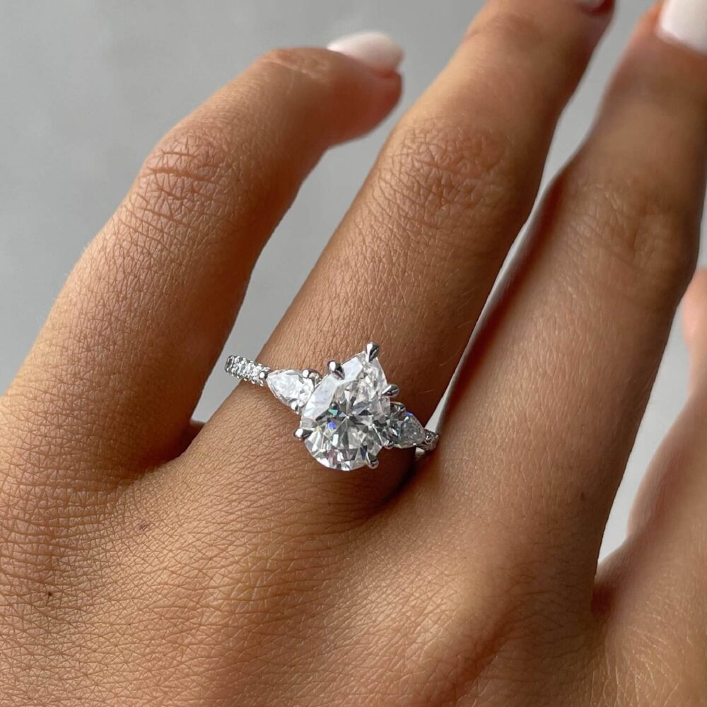 3.0Ct Pear Diamond Engagement Rings, Pear Shape Moissanite Anniversary Pave Set Ring in 14k Gold - GRA Certified