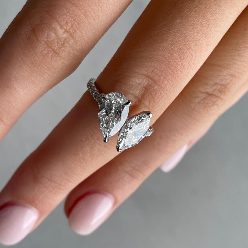 2.70Ct Toi et Moi Engagement Ring For Women, Pear And Marquise Anniversary Ring in 14k Gold - GRA Certified