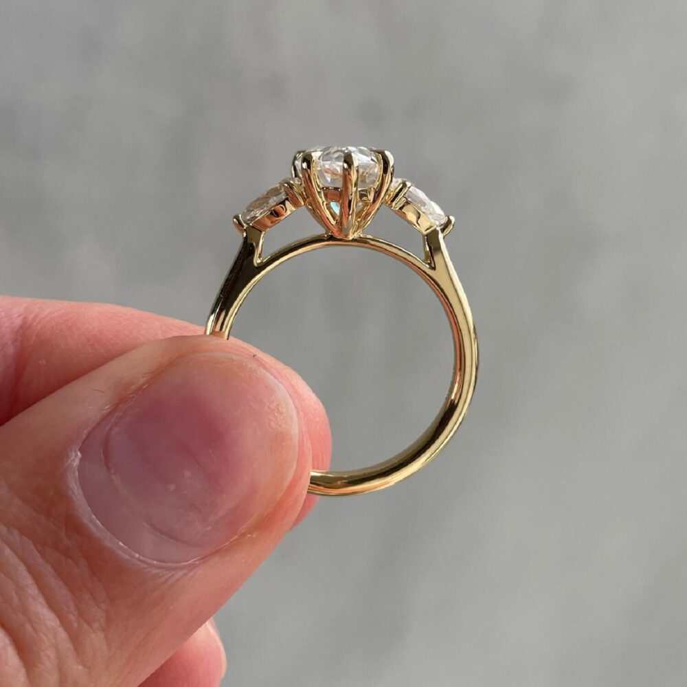 2.70Ct Three Stone Engagement Ring For Women, Pear Anniversary Ring in 14k Gold - GRA Certified