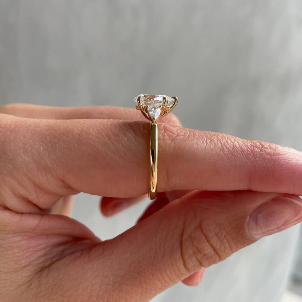 2.70Ct Three Stone Engagement Ring For Women, Pear Anniversary Ring in 14k Gold - GRA Certified