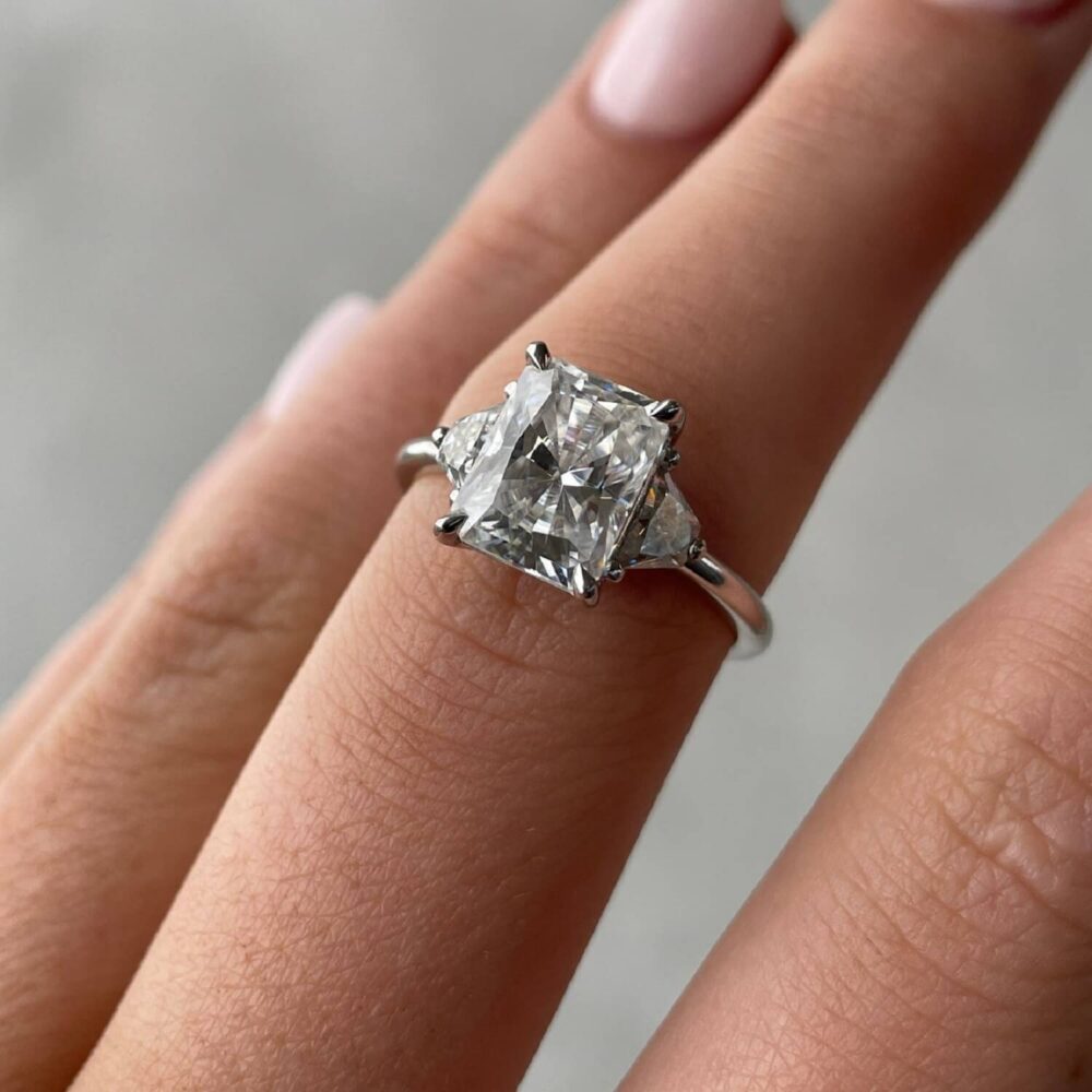 4.80Ct Three Stone Engagement Rings, Moissanite Trilogy Ring in 14k Gold - GRA Certified