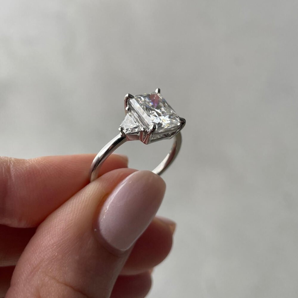 4.80Ct Three Stone Engagement Rings, Moissanite Trilogy Ring in 14k Gold - GRA Certified