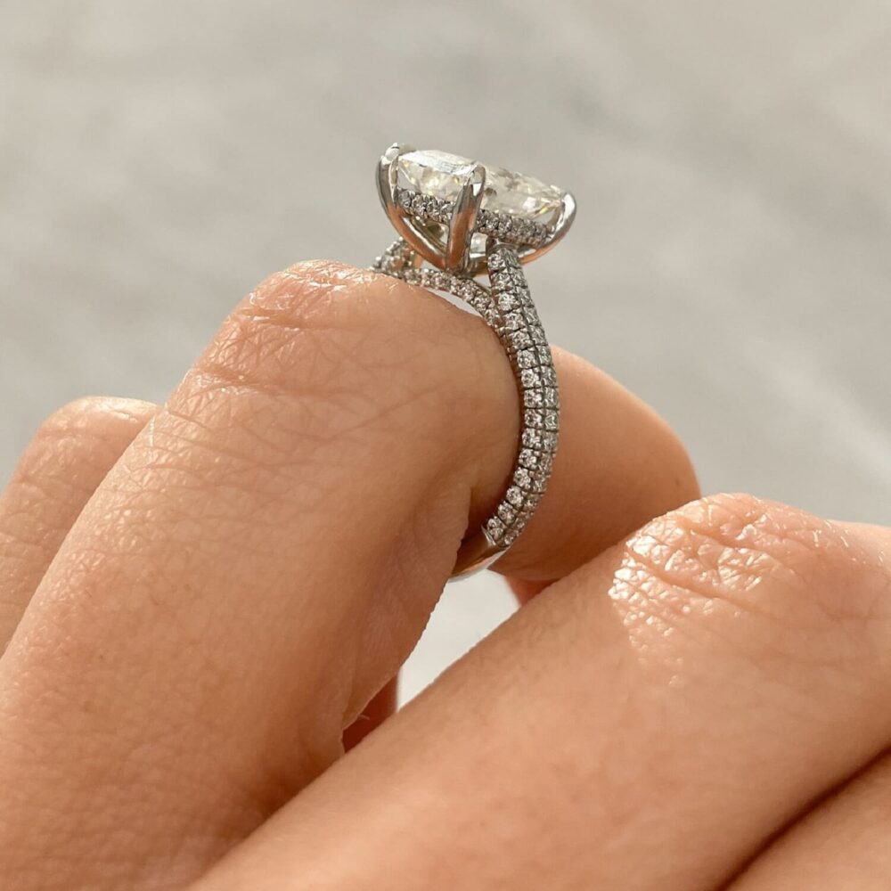 4.80Ct Radiant Designer Engagement Rings, Three Side Studded Band Moissanite Ring in 14k Gold - GRA Certified