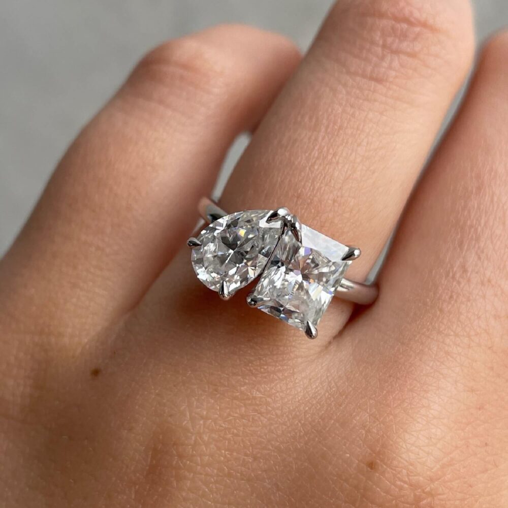 3.0Ct Pear and Radiant Toi et Moi Solitaire Engagement Ring For Women in 14k Gold - GRA Certified
