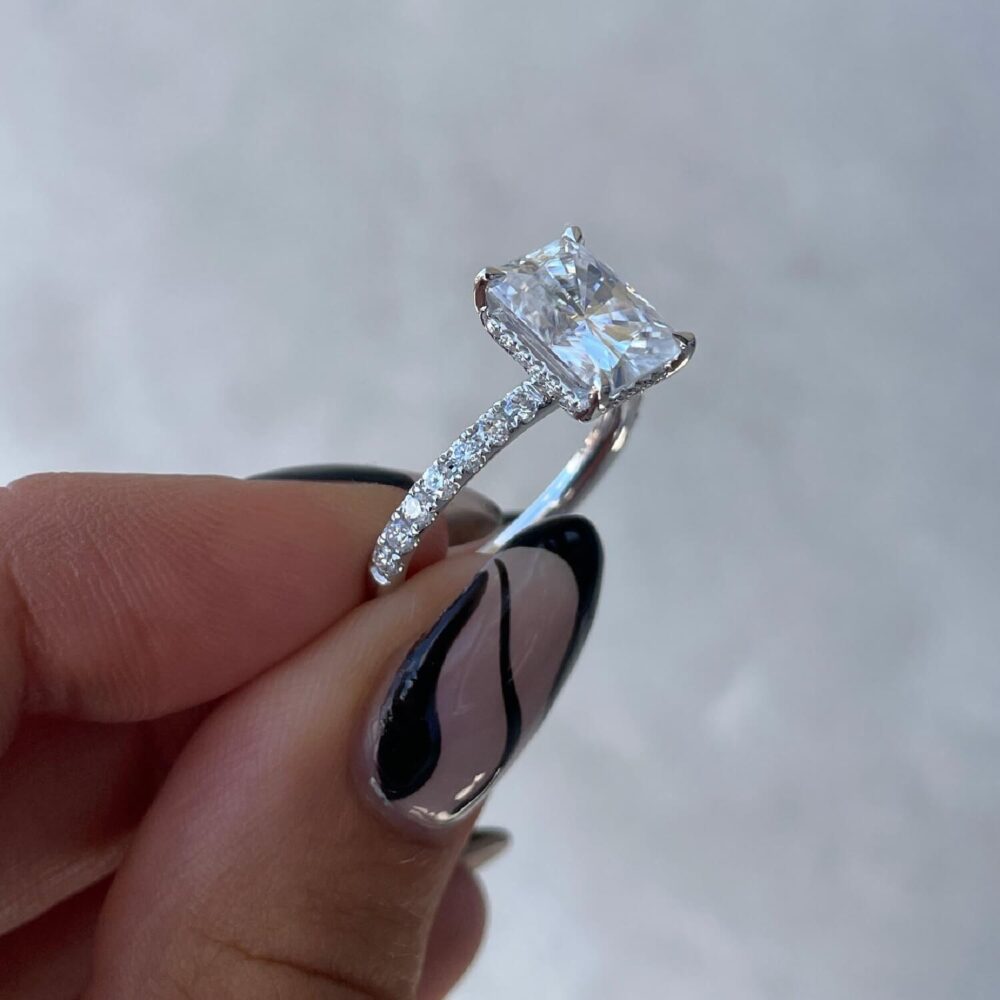 5.30Ct Pave Engagement Rings, Radiant Moissanite Anniversary Rings in 14k Gold - GRA Certified