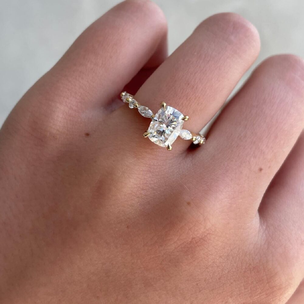 4 Carat Elongated Cushion Cut Moissanite Engagement Rings, Annivrsary Gifts Ring in 14k Gold - GRA Certified