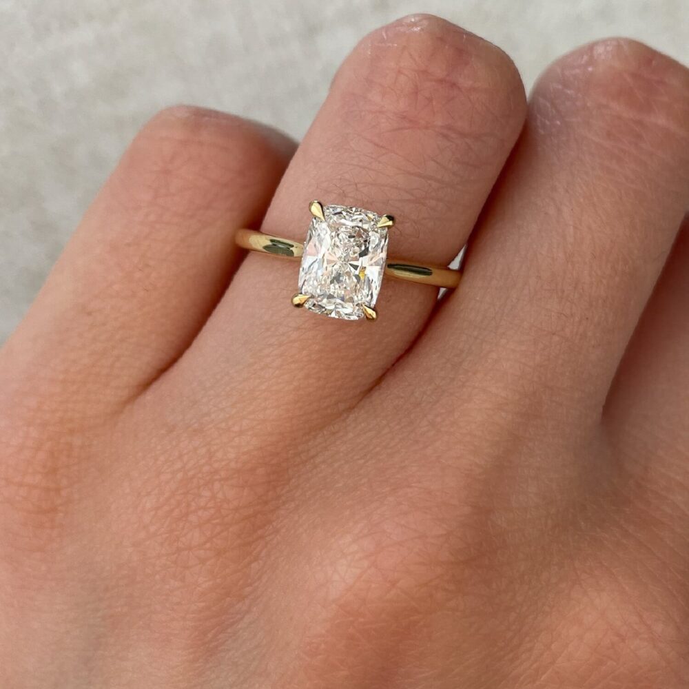 Simple Engagement Rings, 2.0Ct Elongated Cushion Cut Moissanite Anniversary Ring in 14k Gold - GRA Certified
