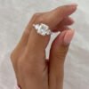 4 Carat Elongated Cushion Cut Engagement Ring in 14k Gold - GRA Certified 4 Carat Elongated Cushion Cut Moissanite Trilogy Pave Engagement Ring For Women in 14k Gold - GRA Certified