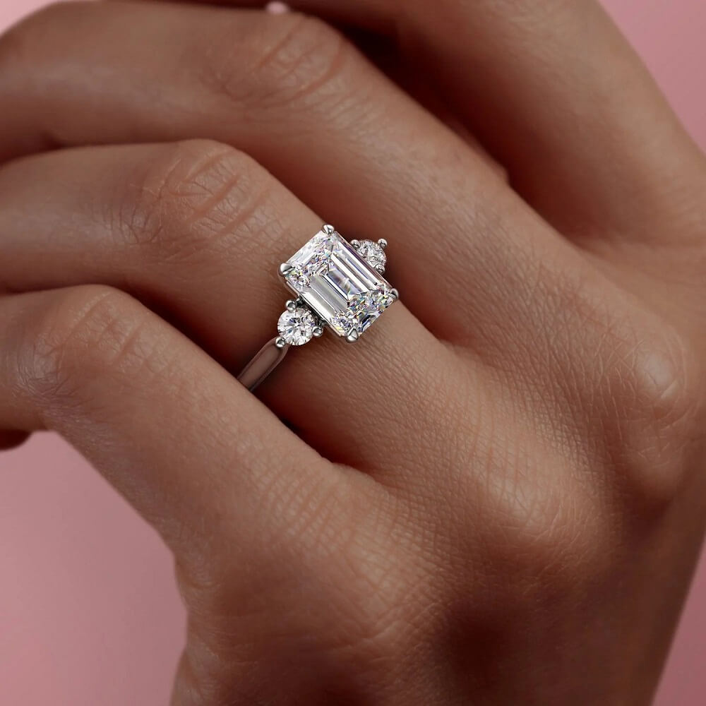 99Moissanite Emerald three stone Engagement ring