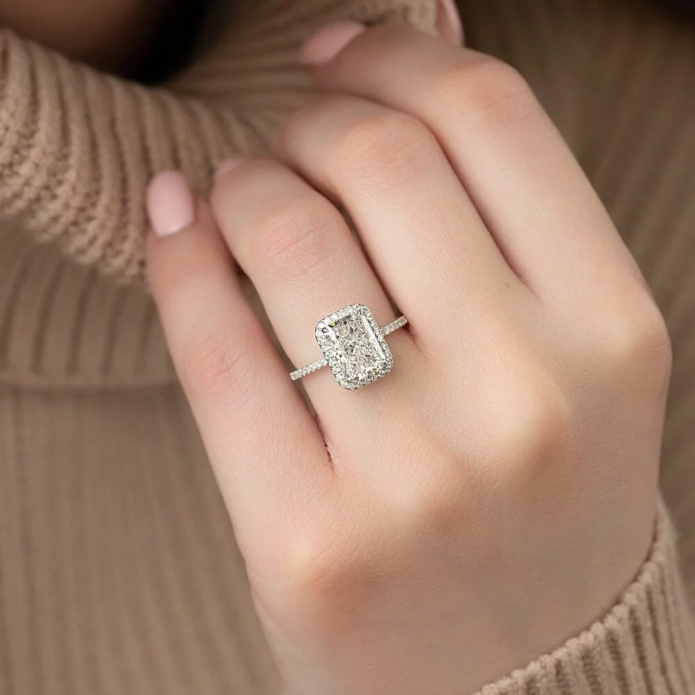 Radiant cut halo Engagement ring