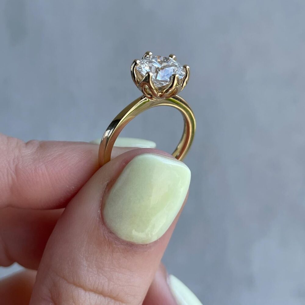 Six Prong Engagement Ring Studded With 2.50Ct Moissanite in 14k Gold