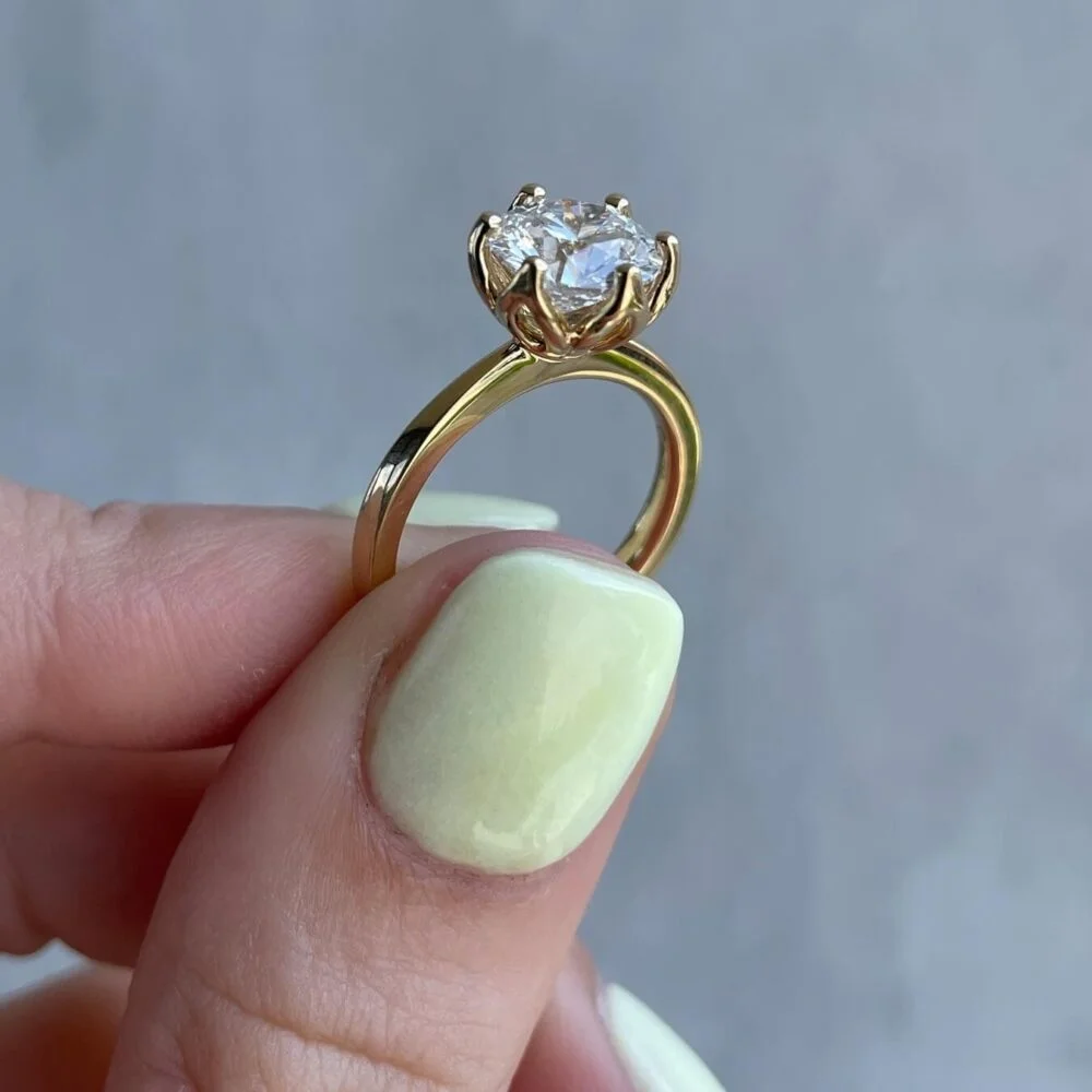 Six Prong Engagement Ring Studded With 2.50Ct Moissanite in 14k Gold
