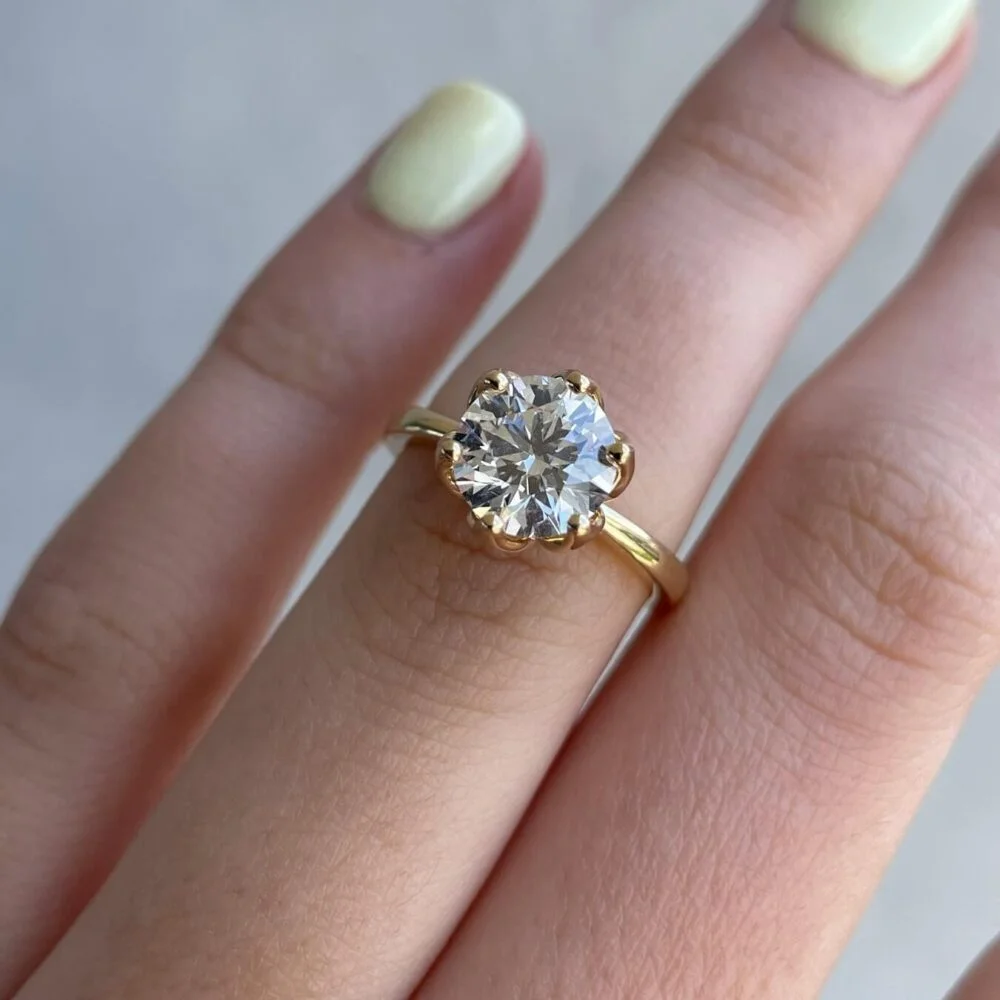 Six Claw Lotus Solitaire Engagement Ring Studded With 2.50Ct Moissanite in 14k Gold