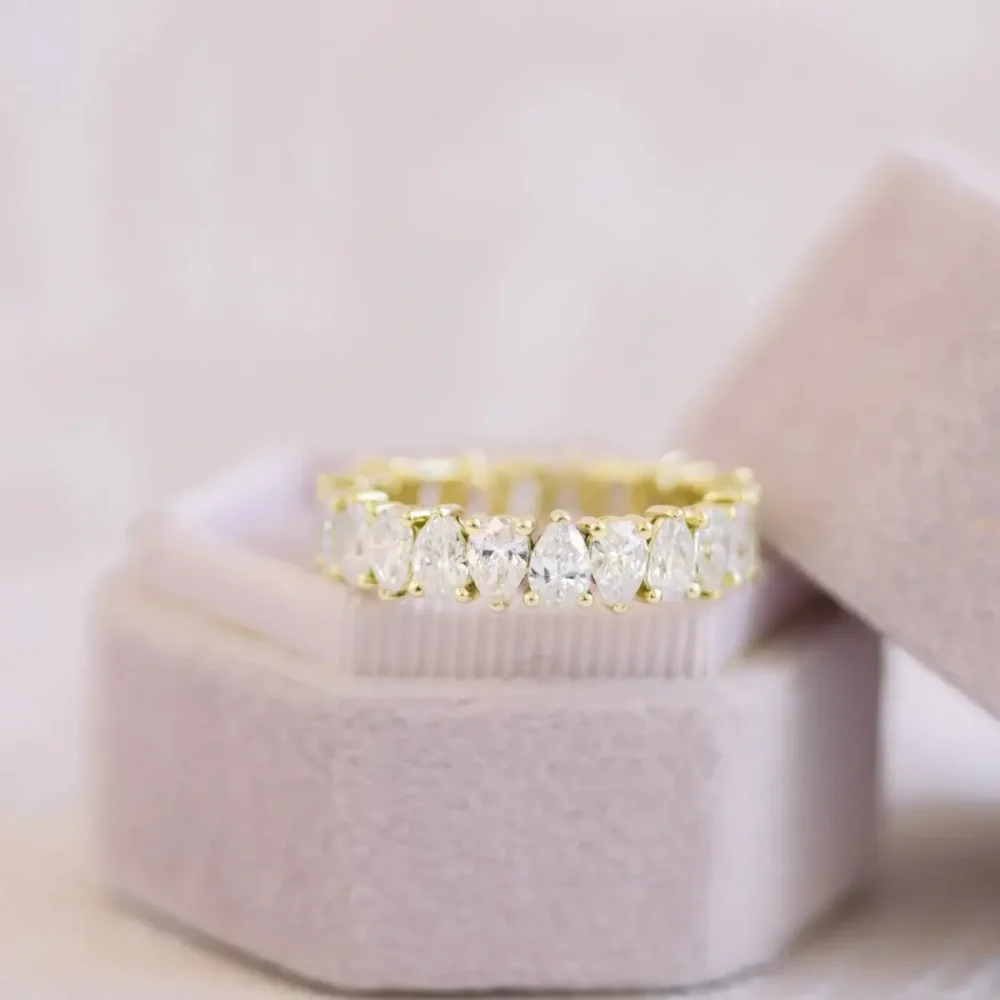 5.0Ct Pear Wedding Ring for Women, Moissanite Full Eternity Ring 14K Gold