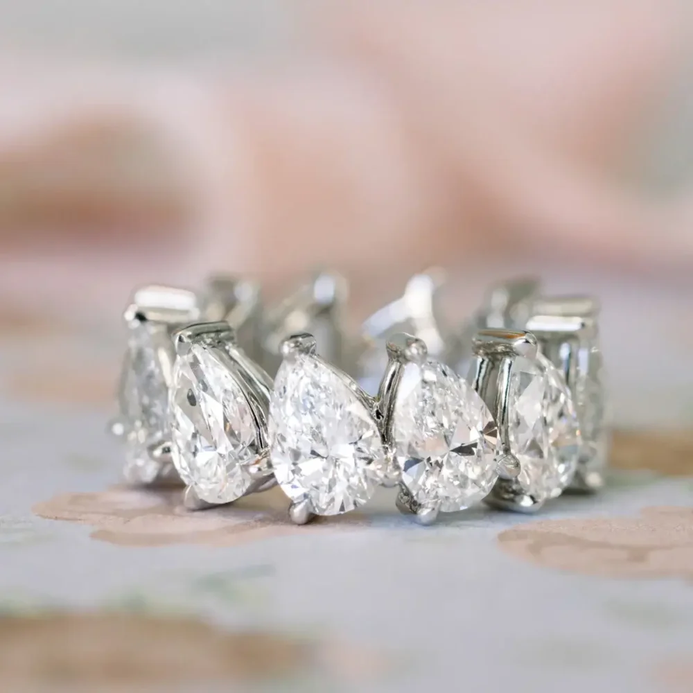 8.0Ct Wedding Rings for Women, Pear Shape Moissanite Full Eternity Ring 14K Gold
