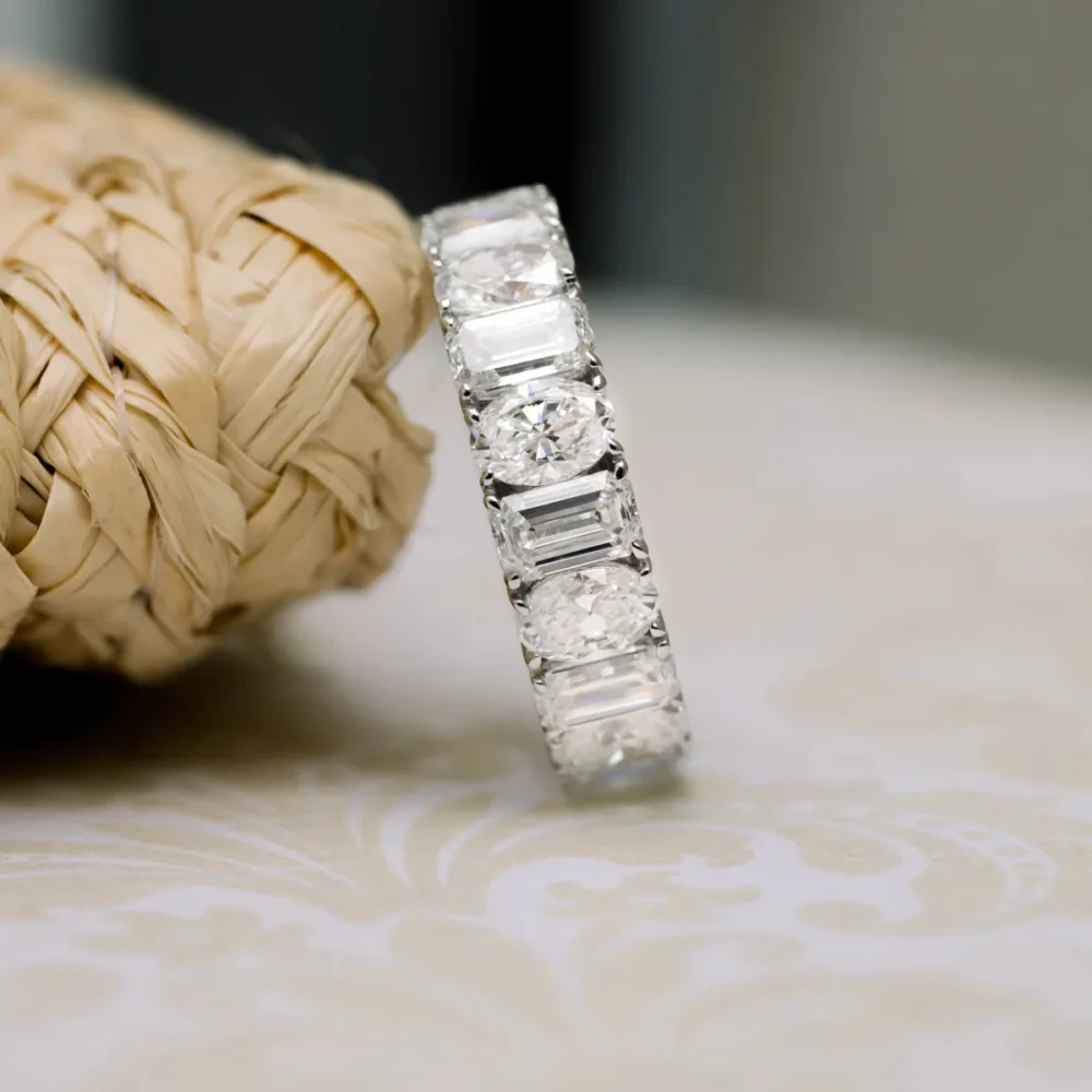 Oval And Emerald Wedding Rings , 7.0 Carat Alternate Moissanite Full Eternity Ring 14K Gold