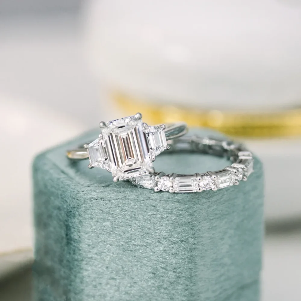 2.50Ct Moissanite Eternity Band, Emerald and Round East West Full Eternity Ring 14K Gold