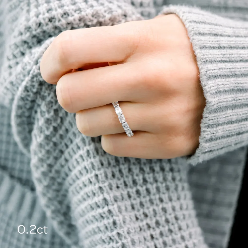 3ct Emerald Cut Diamond Ring, Moissanite Eternity Band For Women, Full Eternity Ring in 14K Gold