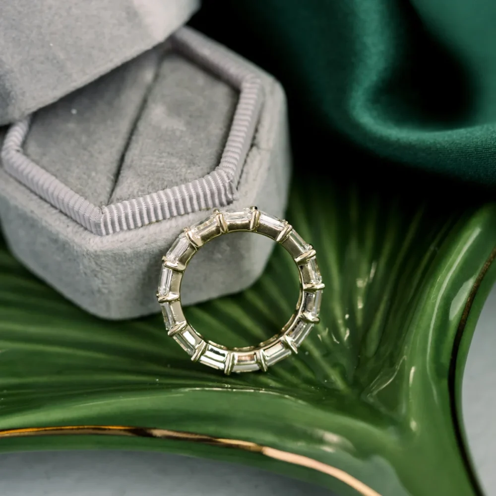 3ct Emerald Cut Diamond Ring, Moissanite Eternity Band For Women, Full Eternity Ring in 14K Gold
